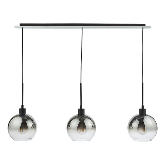 Dar Lighting LYC0322 Lycia 3 Light Bar Pendant Matt Black Ombre Smoked Glass - 36966