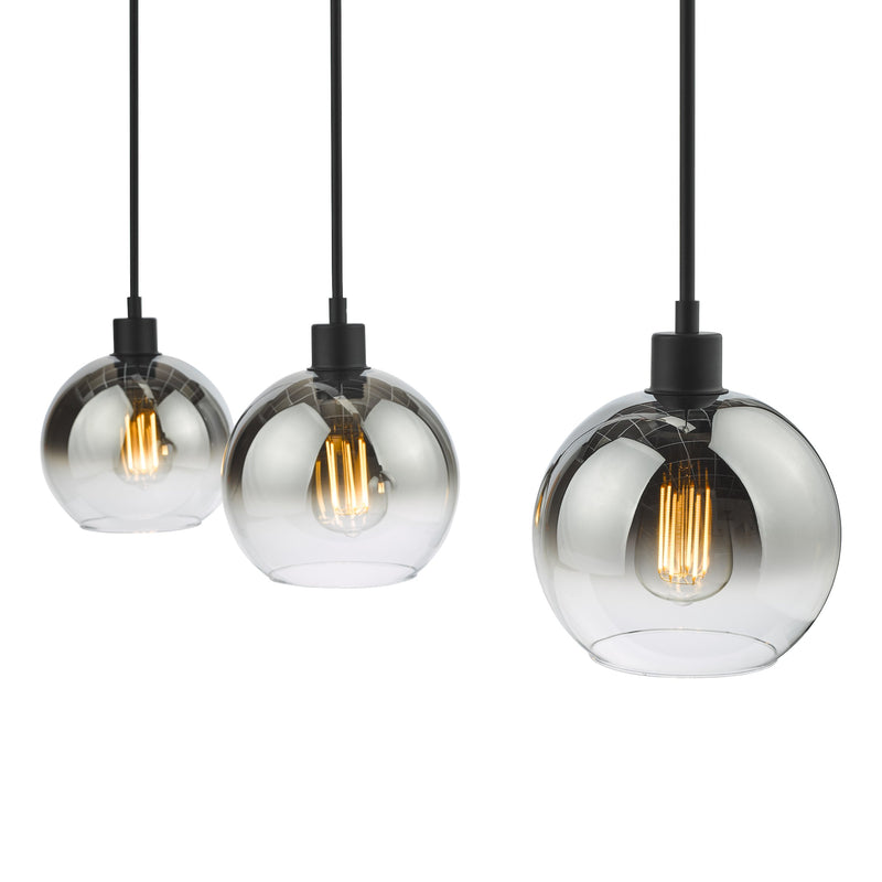 Load image into Gallery viewer, Dar Lighting LYC0322 Lycia 3 Light Bar Pendant Matt Black Ombre Smoked Glass - 36966
