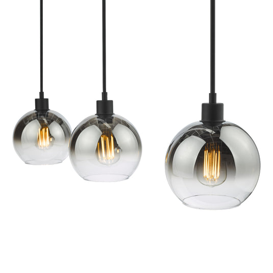 Dar Lighting LYC0322 Lycia 3 Light Bar Pendant Matt Black Ombre Smoked Glass - 36966