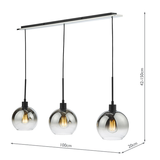 Dar Lighting LYC0322 Lycia 3 Light Bar Pendant Matt Black Ombre Smoked Glass - 36966