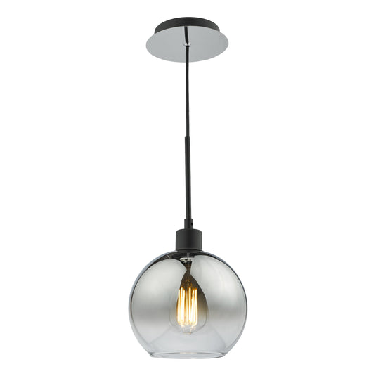 Dar Lighting LYC8622 Lycia 1 Light Single Pendant Matt Black Ombre Smoked Glass - 36967