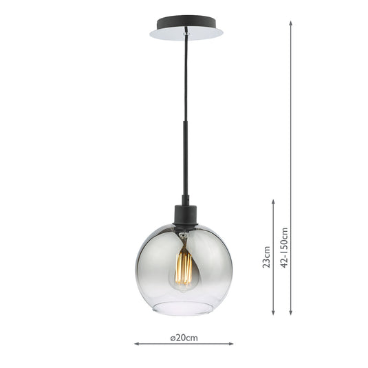 Dar Lighting LYC8622 Lycia 1 Light Single Pendant Matt Black Ombre Smoked Glass - 36967
