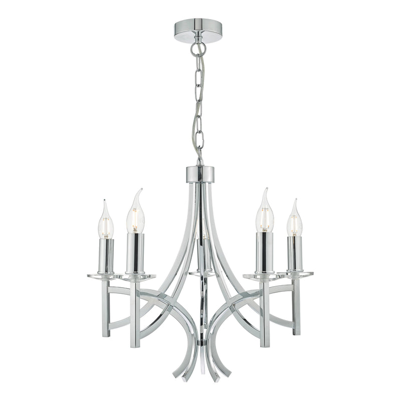 Load image into Gallery viewer, Dar Lighting LYO0550 Lyon 5lt Pendant Polished Chrome &amp; Crystal - 23203
