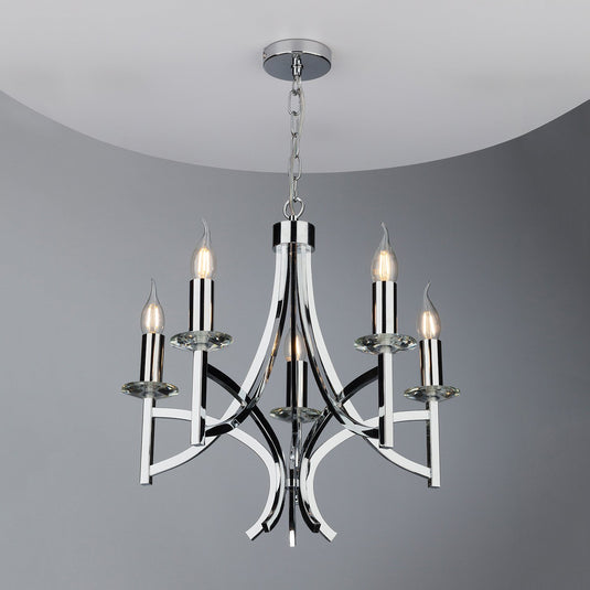 Dar Lighting LYO0550 Lyon 5lt Pendant Polished Chrome & Crystal - 23203