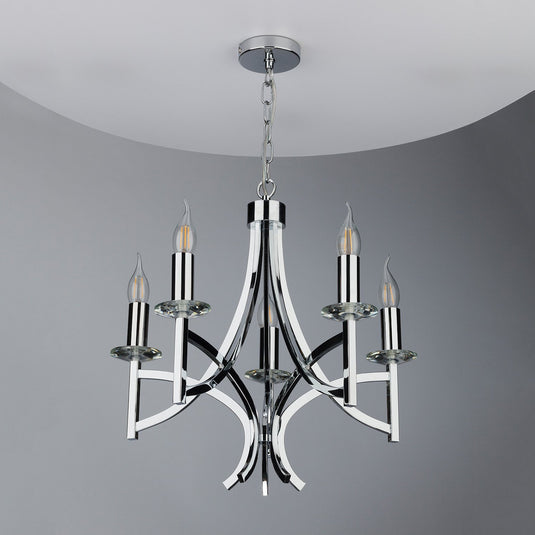 Dar Lighting LYO0550 Lyon 5lt Pendant Polished Chrome & Crystal - 23203