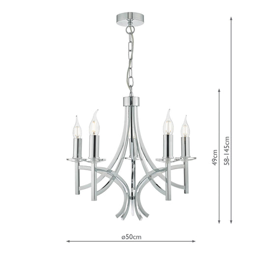 Dar Lighting LYO0550 Lyon 5lt Pendant Polished Chrome & Crystal - 23203