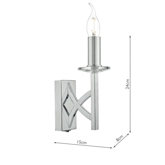 Dar Lighting LYO0750 Lyon 1lt Wall Light Polished Chrome & Crystal - 35233