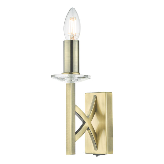 Dar Lighting LYO0775 Lyon 1 Light Wall Light Antique Brass Crystal - 36848