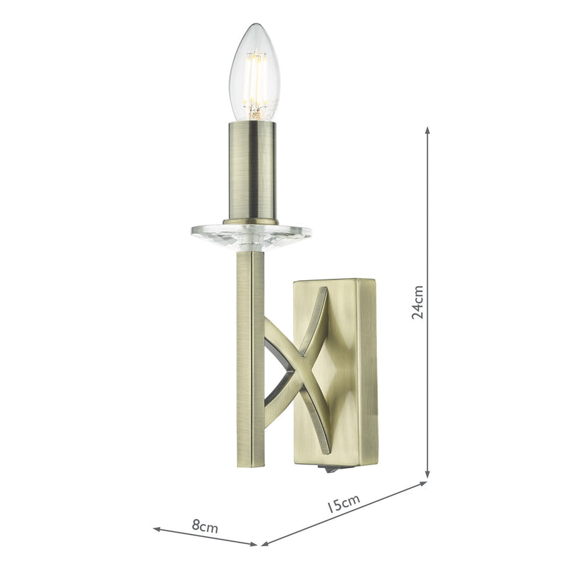 Load image into Gallery viewer, Dar Lighting LYO0775 Lyon 1 Light Wall Light Antique Brass Crystal - 36848
