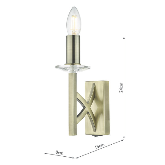 Dar Lighting LYO0775 Lyon 1 Light Wall Light Antique Brass Crystal - 36848