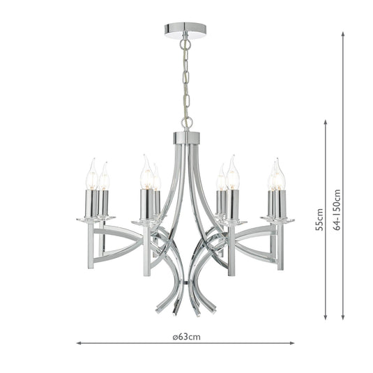 Dar Lighting LYO0850 Lyon 8lt Pendant Polished Chrome & Crystal - 35234