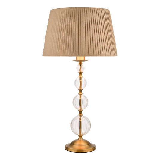 Dar Lighting LYZ4245 Lyzette 1 Light Table Lamp Aged Brass Ribbed Glass With Shade - 36971