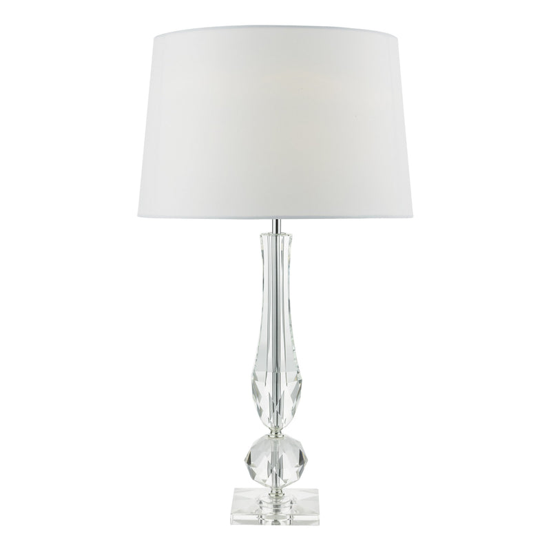 Load image into Gallery viewer, Dar Lighting MAC4208 Macy Table Lamp Cut Crystal Base c/w White Faux Silk Lined Shade - 23828
