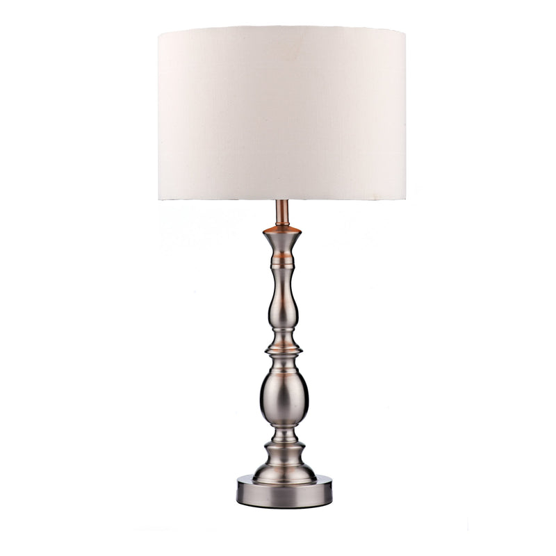 Load image into Gallery viewer, Dar Lighting MAD4246 Madrid Ball Table Lamp Satin Chrome complete with Shade - 16404
