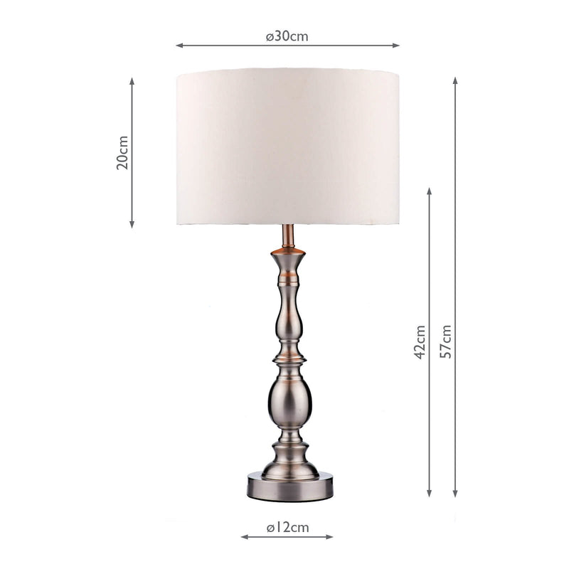 Load image into Gallery viewer, Dar Lighting MAD4246 Madrid Ball Table Lamp Satin Chrome complete with Shade - 16404
