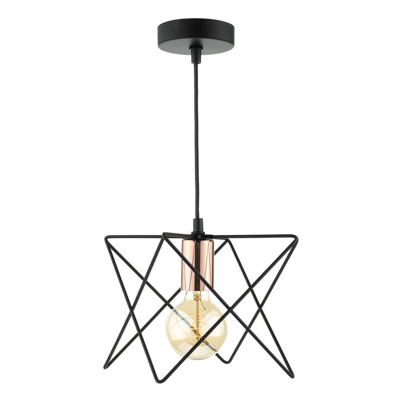 Load image into Gallery viewer, Dar Lighting MID0122 Midi Cage Pendant Matt Black &amp; Bright Copper - 21535
