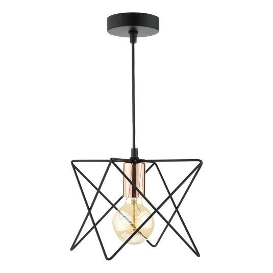 Dar Lighting MID0122 Midi Cage Pendant Matt Black & Bright Copper - 21535