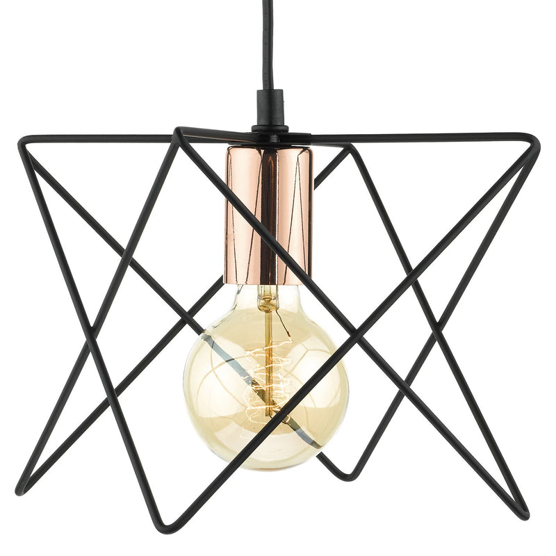 Load image into Gallery viewer, Dar Lighting MID0122 Midi Cage Pendant Matt Black &amp; Bright Copper - 21535
