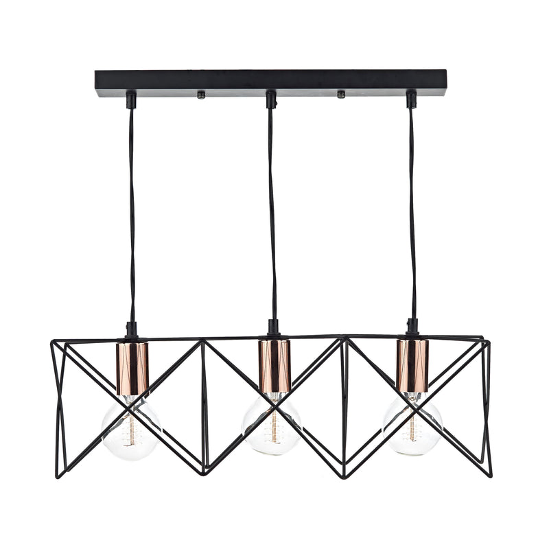 Load image into Gallery viewer, Dar Lighting MID0322 Midi 3 Light Bar Pendant Black &amp; Bright Copper Detail - 20039
