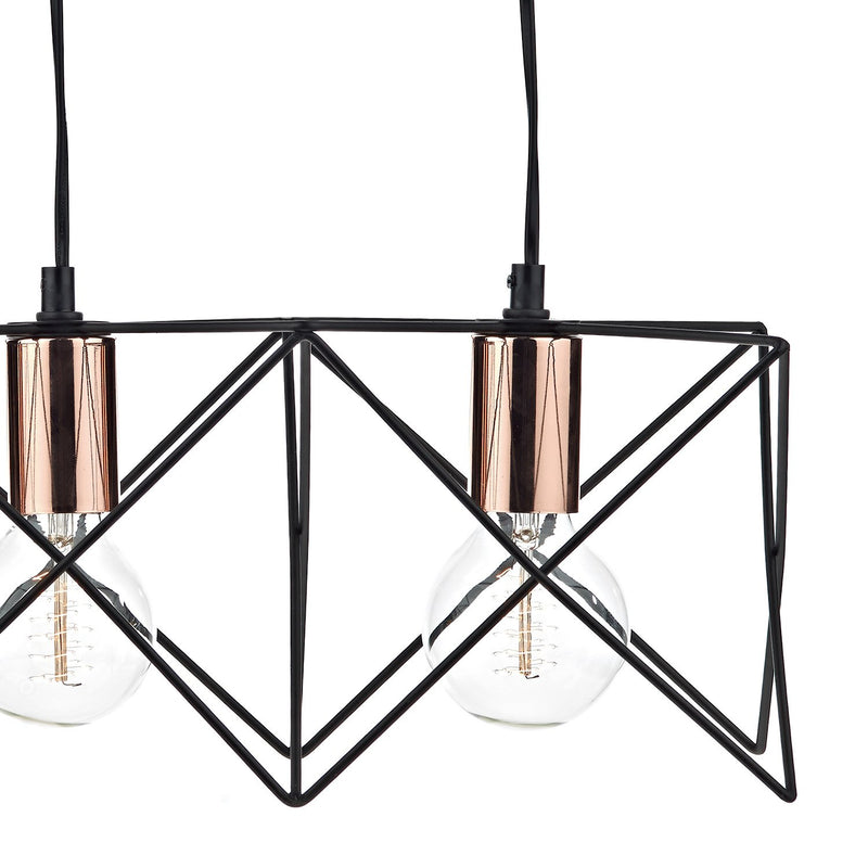 Load image into Gallery viewer, Dar Lighting MID0322 Midi 3 Light Bar Pendant Black &amp; Bright Copper Detail - 20039
