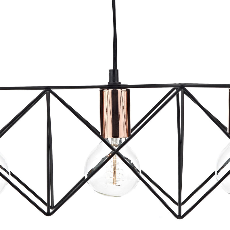 Load image into Gallery viewer, Dar Lighting MID0322 Midi 3 Light Bar Pendant Black &amp; Bright Copper Detail - 20039
