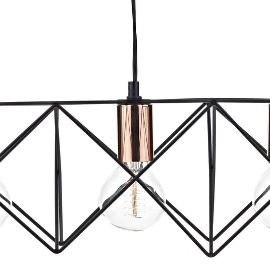 Dar Lighting MID0322 Midi 3 Light Bar Pendant Black & Bright Copper Detail - 20039