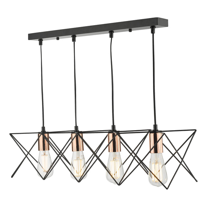 Dar Lighting MID0422 Midi 4 Light Bar Pendant Black & Bright Copper Detail - 35247