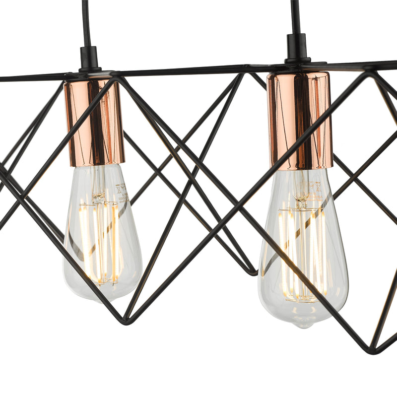 Load image into Gallery viewer, Dar Lighting MID0422 Midi 4 Light Bar Pendant Black &amp; Bright Copper Detail - 35247
