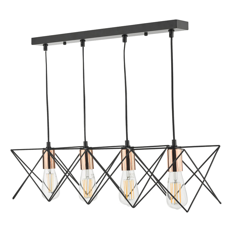 Load image into Gallery viewer, Dar Lighting MID0422 Midi 4 Light Bar Pendant Black &amp; Bright Copper Detail - 35247
