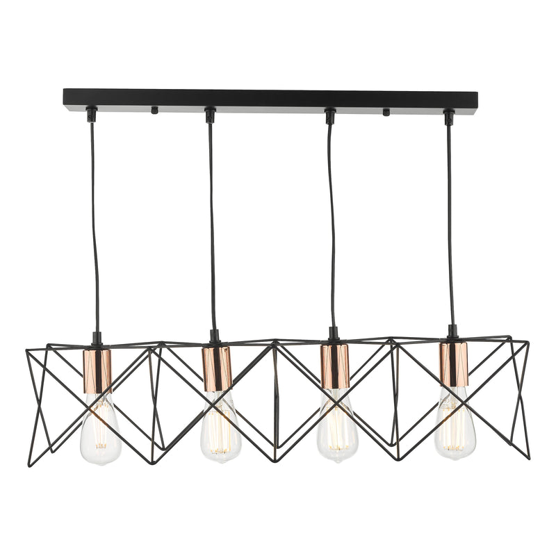 Load image into Gallery viewer, Dar Lighting MID0422 Midi 4 Light Bar Pendant Black &amp; Bright Copper Detail - 35247
