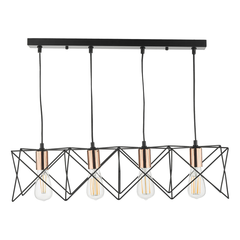 Load image into Gallery viewer, Dar Lighting MID0422 Midi 4 Light Bar Pendant Black &amp; Bright Copper Detail - 35247
