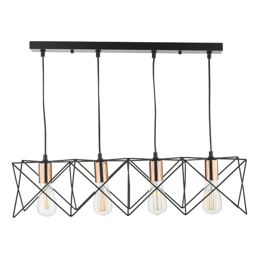 Dar Lighting MID0422 Midi 4 Light Bar Pendant Black & Bright Copper Detail - 35247