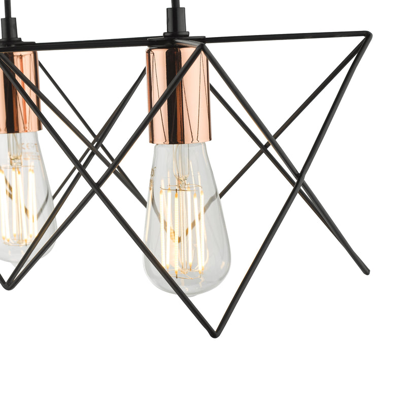 Load image into Gallery viewer, Dar Lighting MID0422 Midi 4 Light Bar Pendant Black &amp; Bright Copper Detail - 35247
