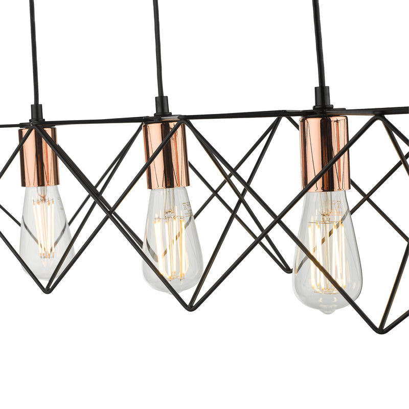 Load image into Gallery viewer, Dar Lighting MID0422 Midi 4 Light Bar Pendant Black &amp; Bright Copper Detail - 35247
