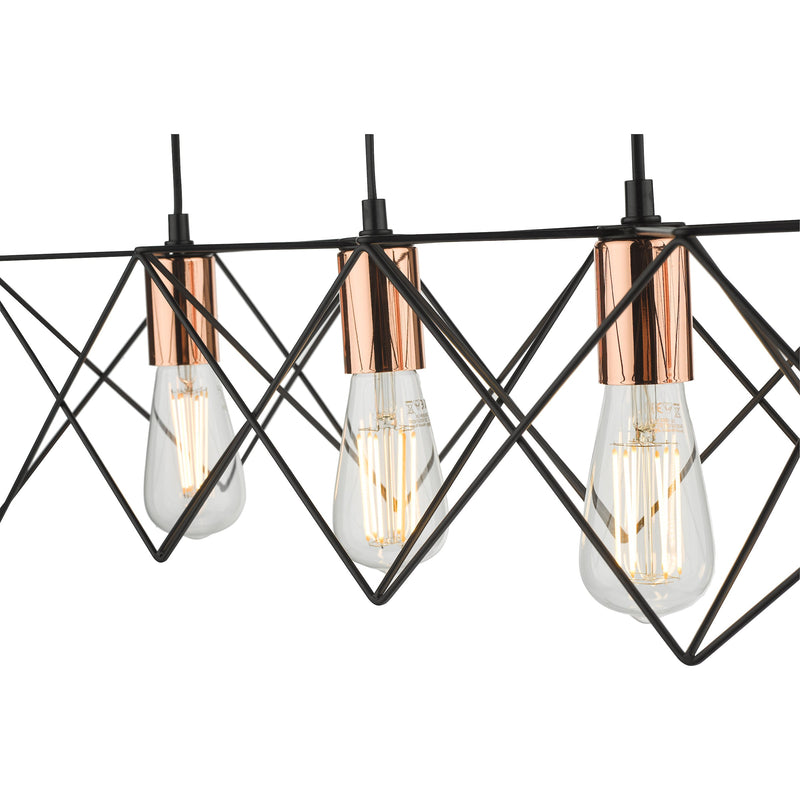 Load image into Gallery viewer, Dar Lighting MID0422 Midi 4 Light Bar Pendant Black &amp; Bright Copper Detail - 35247
