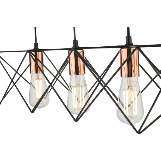 Dar Lighting MID0422 Midi 4 Light Bar Pendant Black & Bright Copper Detail - 35247