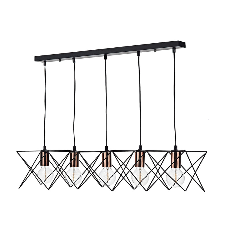 Load image into Gallery viewer, Dar Lighting MID0522 Midi Cage 5 Light Bar Pendant Matt Black Bright &amp; Copper - 22268
