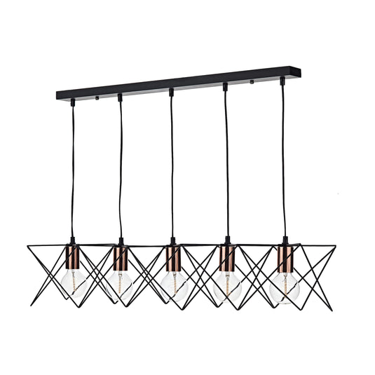 Dar Lighting MID0522 Midi Cage 5 Light Bar Pendant Matt Black Bright & Copper - 22268