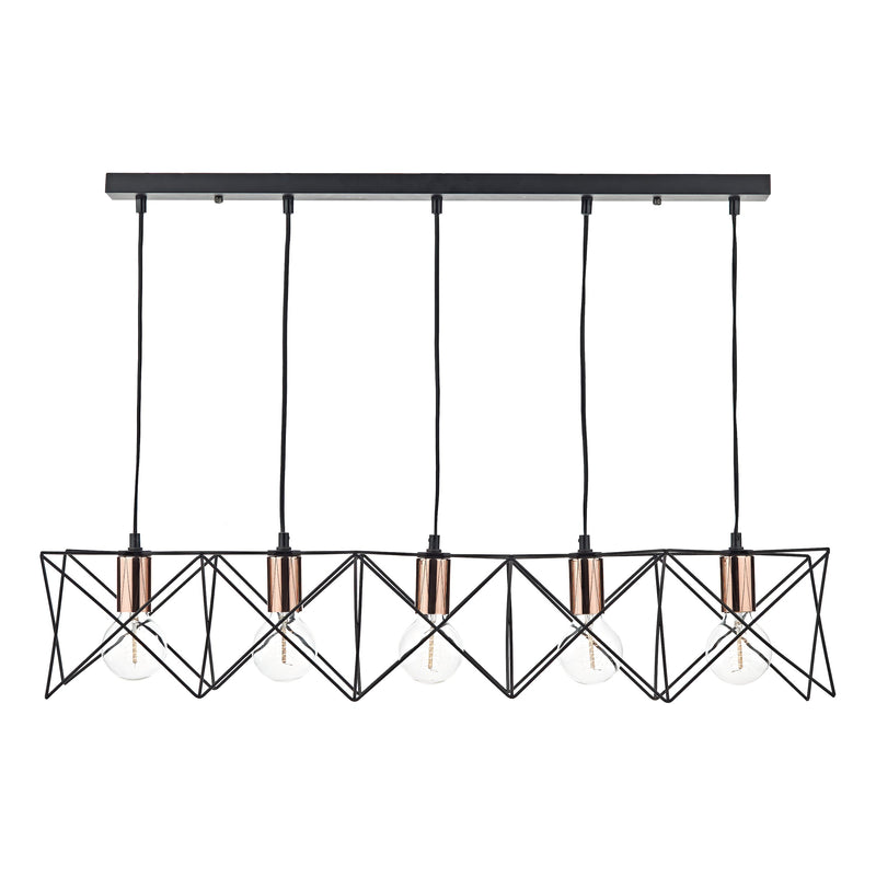 Load image into Gallery viewer, Dar Lighting MID0522 Midi Cage 5 Light Bar Pendant Matt Black Bright &amp; Copper - 22268

