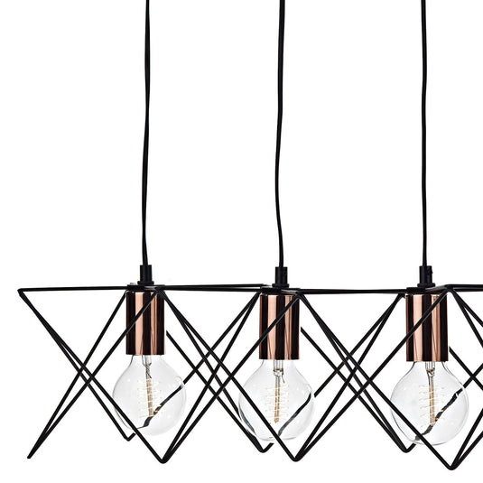 Dar Lighting MID0522 Midi Cage 5 Light Bar Pendant Matt Black Bright & Copper - 22268