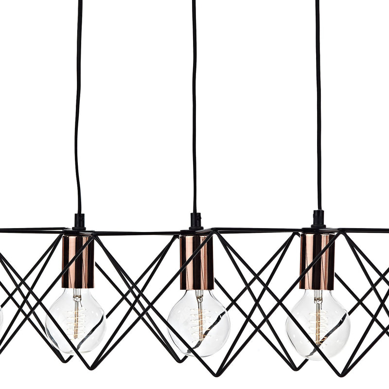Load image into Gallery viewer, Dar Lighting MID0522 Midi Cage 5 Light Bar Pendant Matt Black Bright &amp; Copper - 22268
