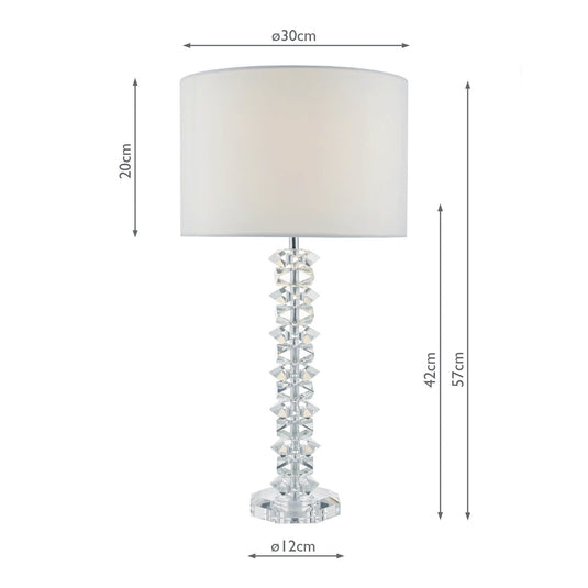 Dar Lighting MIN4208 Mina Table Lamp Polished Chrome & Crystal C/W Cream Cotton Shade - 23176