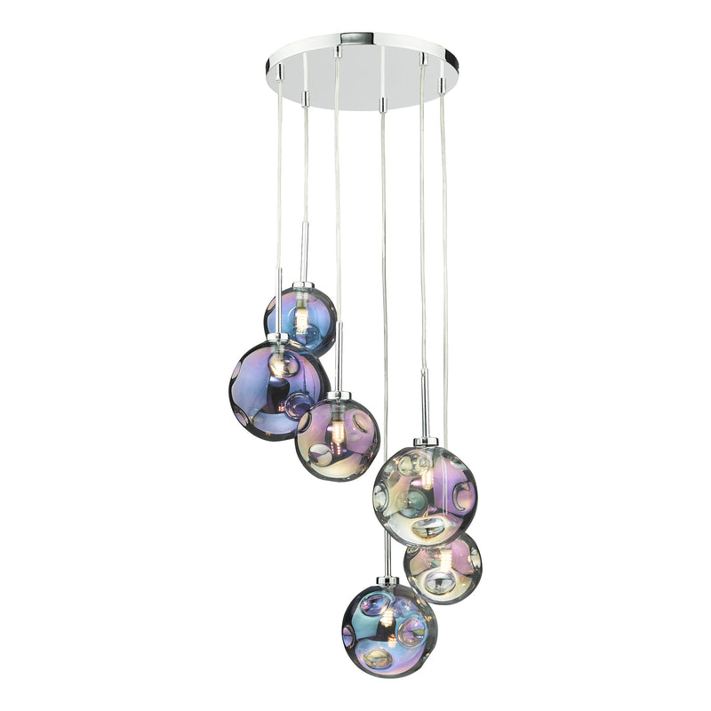 Load image into Gallery viewer, Dar Lighting MIR0655 Mira 6 Light Cluster Pendant Polished Chrome Iridised Glass - 36976
