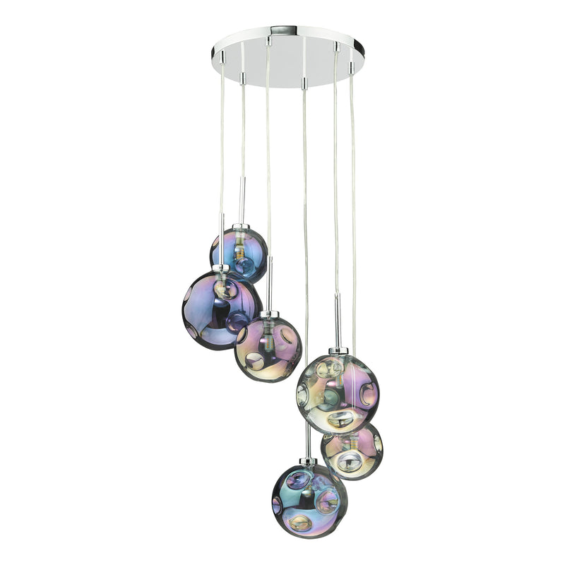 Load image into Gallery viewer, Dar Lighting MIR0655 Mira 6 Light Cluster Pendant Polished Chrome Iridised Glass - 36976
