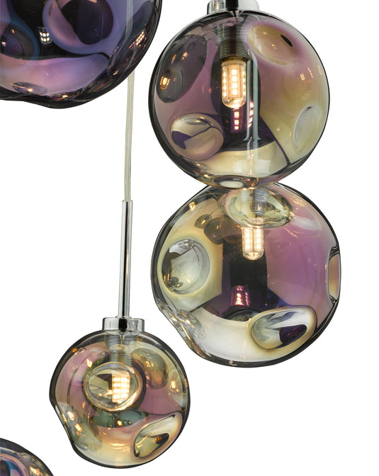Dar Lighting MIR0655 Mira 6 Light Cluster Pendant Polished Chrome Iridised Glass - 36976