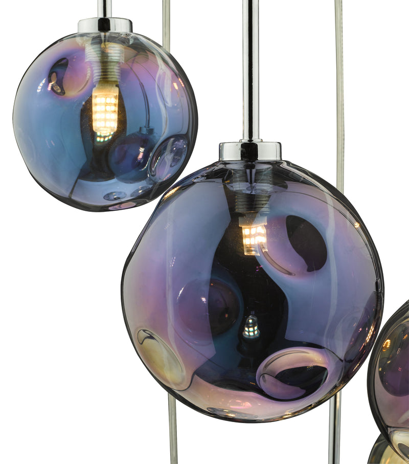 Load image into Gallery viewer, Dar Lighting MIR0655 Mira 6 Light Cluster Pendant Polished Chrome Iridised Glass - 36976
