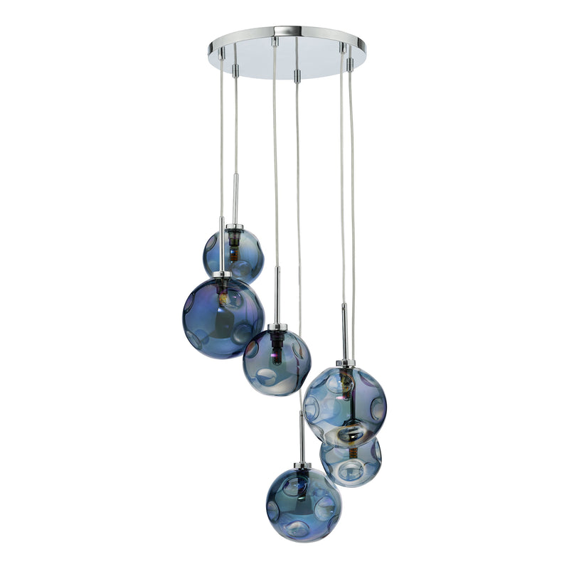 Load image into Gallery viewer, Dar Lighting MIR0655 Mira 6 Light Cluster Pendant Polished Chrome Iridised Glass - 36976
