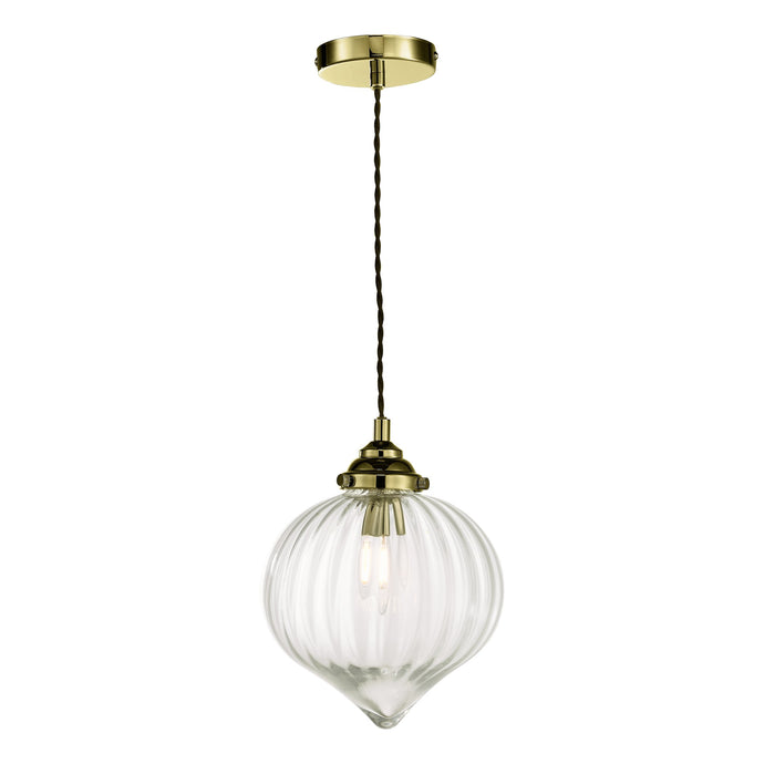 Dar Lighting MYA0175 Mya 1 Light Single Pendant Antique Brass Glass - 36980