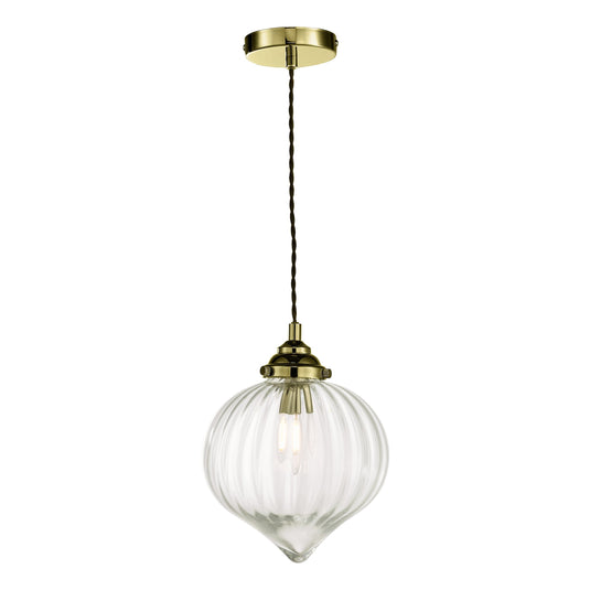 Dar Lighting MYA0175 Mya 1 Light Single Pendant Antique Brass Glass - 36980