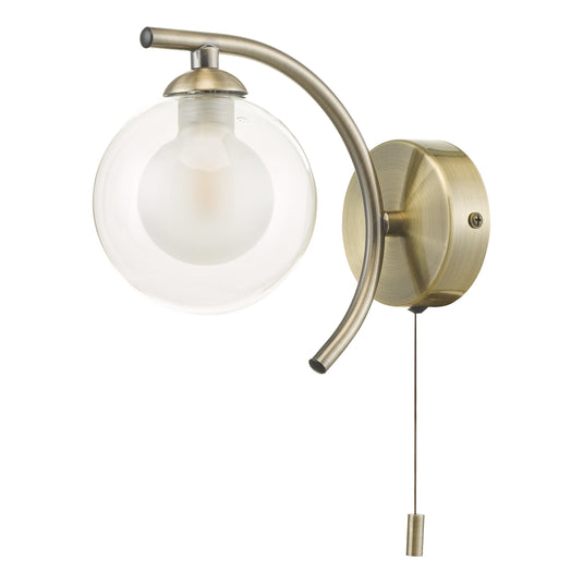 Dar Lighting NAK0775-04 Nakita Wall Light Antique Brass With Clear/Opal Glass - 27172